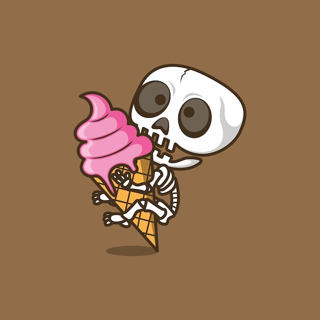 Vector cráneo de dibujos animados lindo con helado