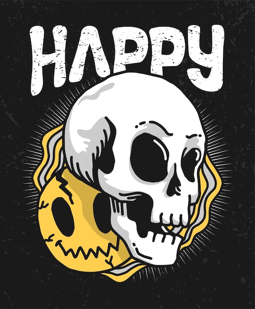 Vector cráneo con diseños de carteles de emoticonos de sonrisa