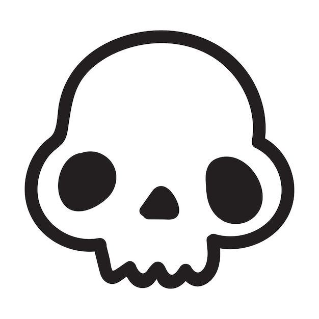 Cráneo de doodle de dibujos animados dibujados a mano. Cráneo de divertidos dibujos animados aislado sobre fondo blanco. Ilustración vectorial.