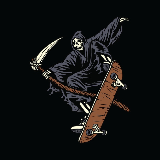 Cráneo esqueleto horror halloween skateboarding ilustración