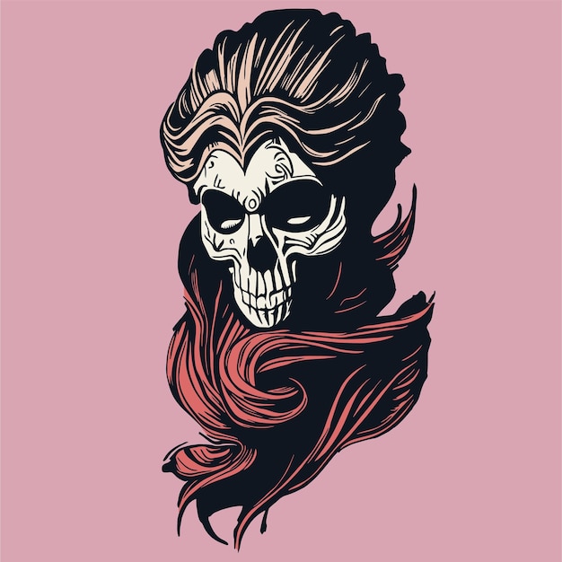 Cráneo femenino dibujado a mano vector clip art de color