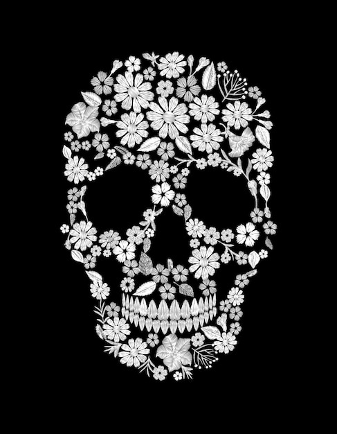 Vector cráneo de flor bordado vintage. muertos dead day fashion