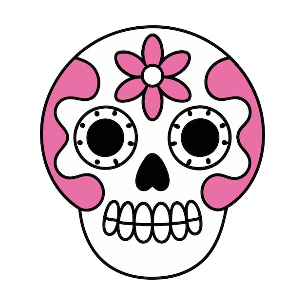 un cráneo con una flor rosa y una flor rosa en él