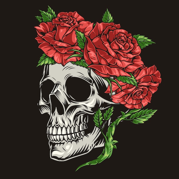 Cráneo con flores adhesivas de colores