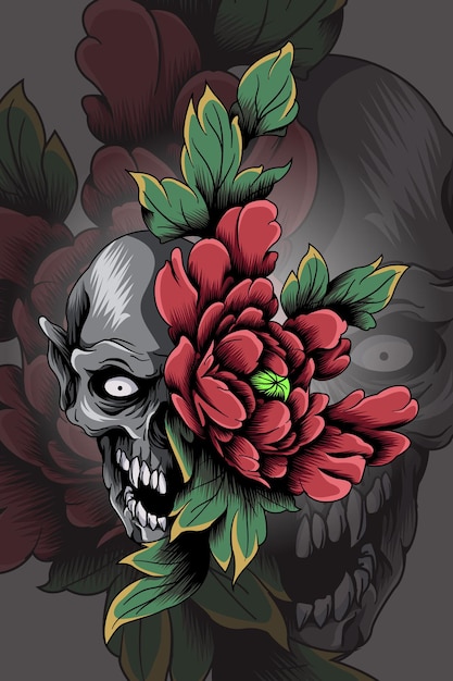 Cráneo con flores ilustración vectorial