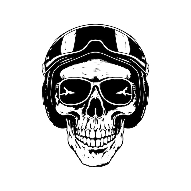 Cráneo con gafas de esquí vintage logo línea arte concepto blanco y negro color dibujado a mano ilustración