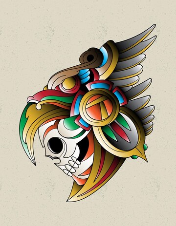 Cráneo guerrero azteca águila | Vector Premium