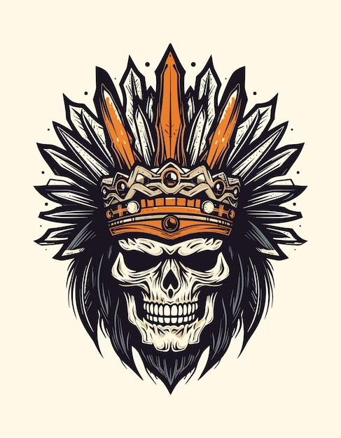 cráneo guerrero dibujado a mano ilustración de diseño de logotipo