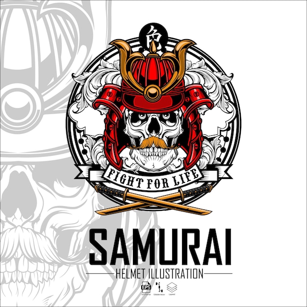 Vector cráneo hacer una ilustración de casco samurai