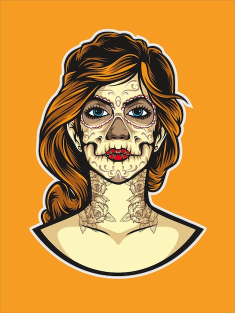cráneo hermosa chica maquillaje de Halloween retrato de mujer esqueleto