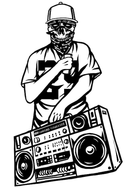 cráneo de hip hop trae un boombox