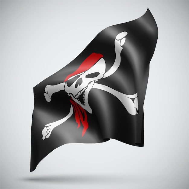 Cráneo con huesos piratas vector bandera 3d aislado sobre fondo blanco.