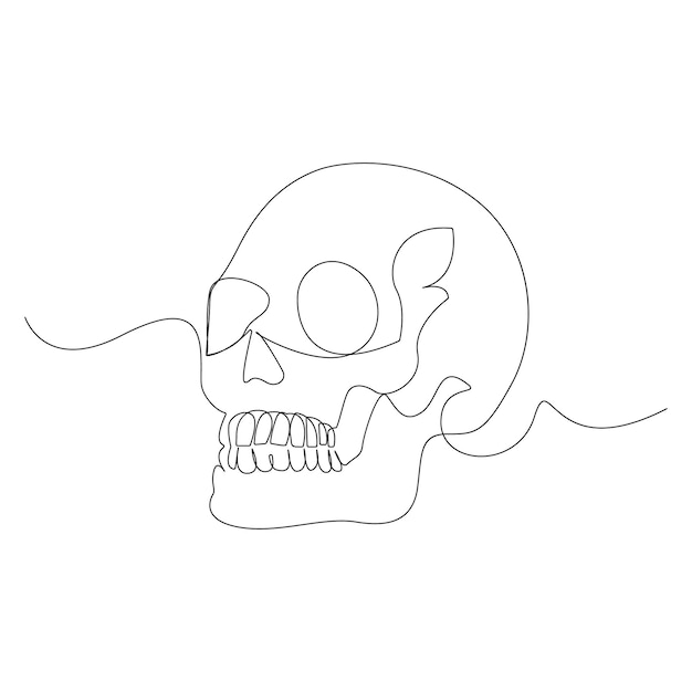 Cráneo humano abstracto dibujo continuo de una sola línea ilustración diseño de arte vectorial