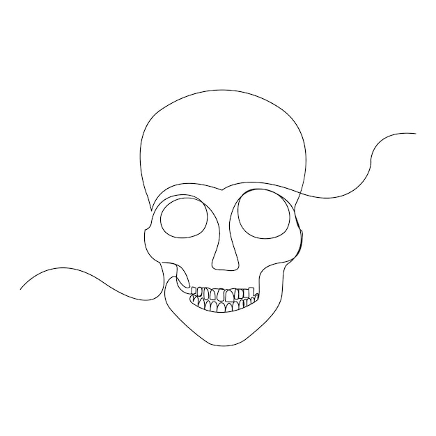 Vector cráneo humano abstracto dibujo continuo de una sola línea ilustración diseño de arte vectorial