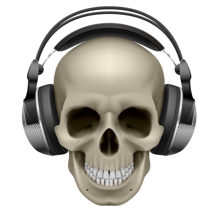 Vector cráneo humano con auriculares,