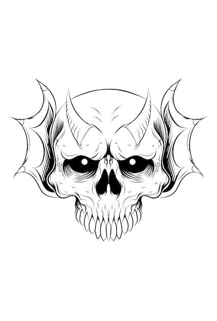 Cráneo humano con ilustración de vector de dragón