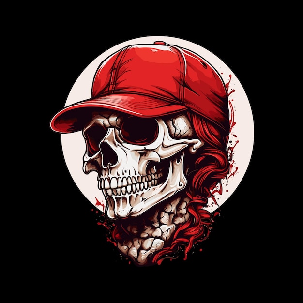 Vector cráneo humano con ilustración vectorial de sombrero rojo