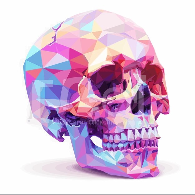 Vector cráneo humano con vector de superficie poli-polí-coloroso