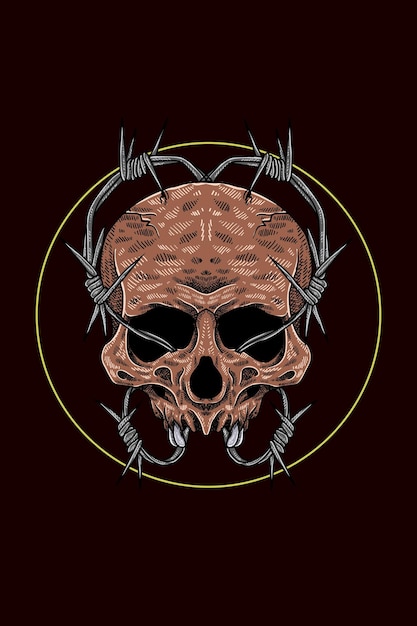 Cráneo con ilustración de vector de alambre de púas