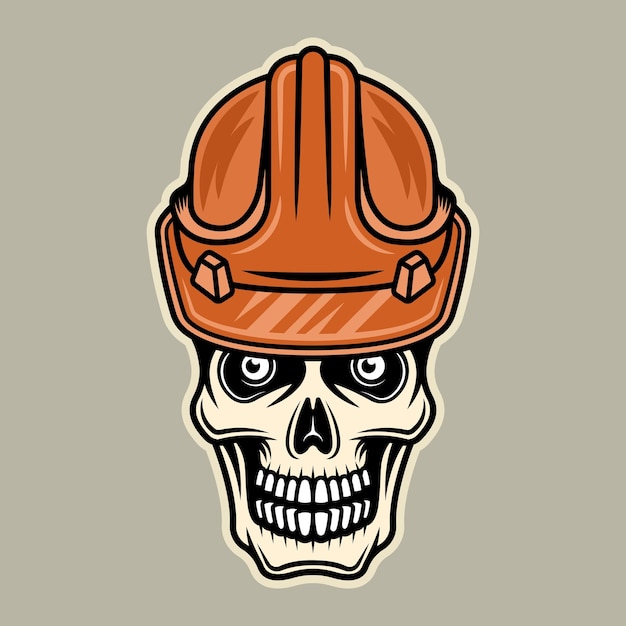 Cráneo en ilustración de vector de casco de trabajador en estilo de dibujos animados colorido aislado sobre fondo claro