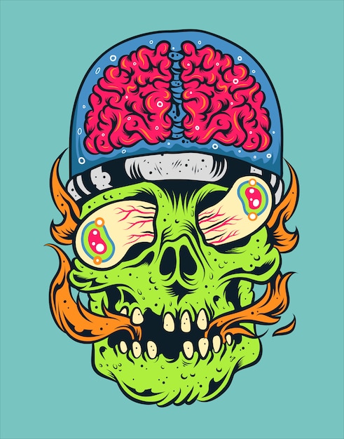 Cráneo con ilustración de Vector de cerebro