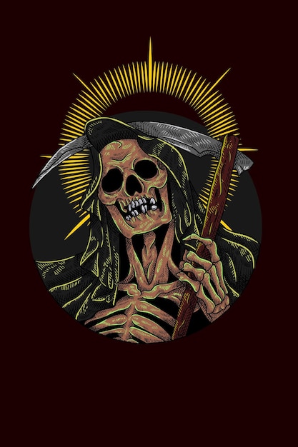 Cráneo con ilustración de vector de hacha
