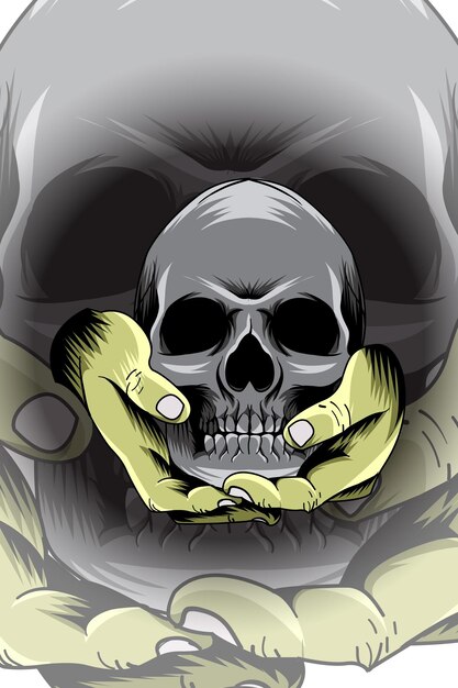 Cráneo con la ilustración de vector de manos