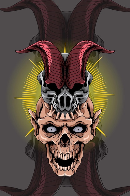 Cráneo con ilustración de vector de máscara de monstruo