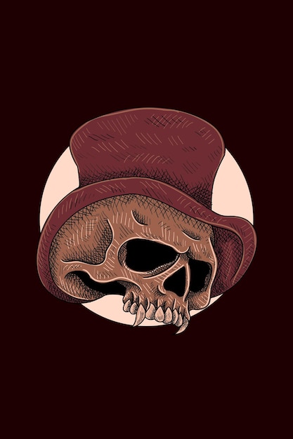 Cráneo con ilustración de vector de sombrero