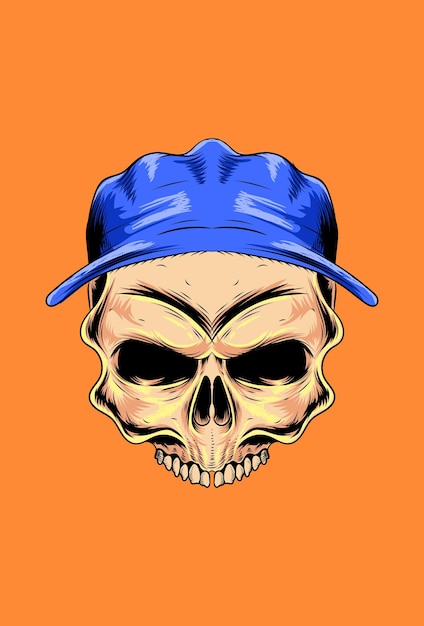 Cráneo con ilustración de vector de sombrero