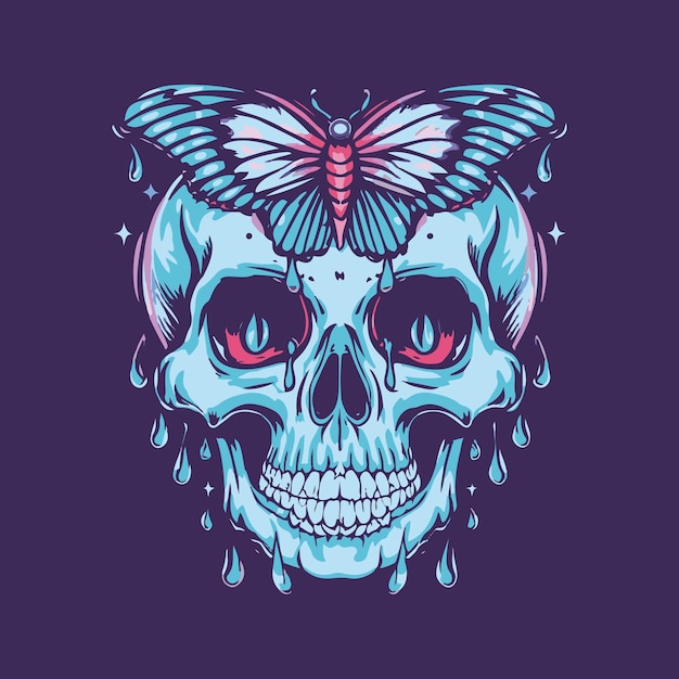 Cráneo con ilustración vectorial de mariposa