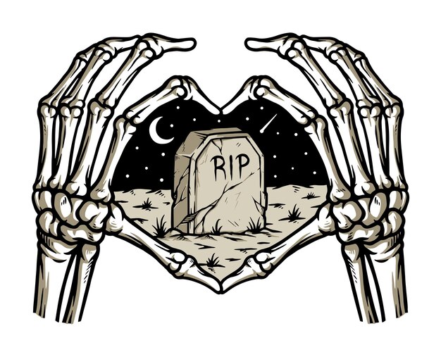 cráneo mano y cementerio ilustración