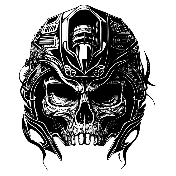 Vector el cráneo mecánico de motocicletas es un símbolo popular en la cultura de los motociclistas, que representa una personalidad dura y arenosa.
