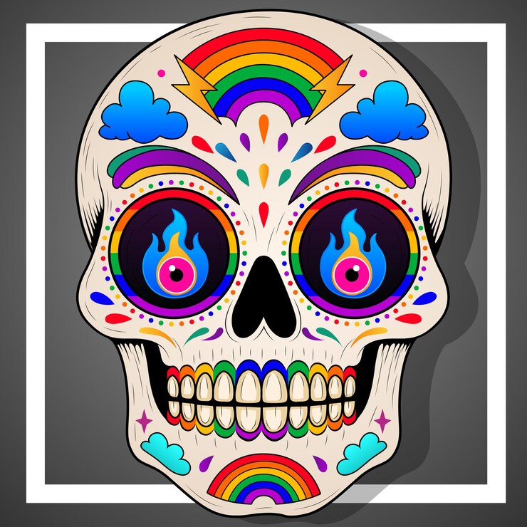 Vector cráneo mexicano con decoración lgbtiq