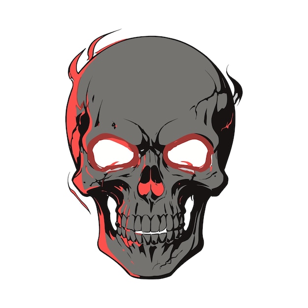 un cráneo negro con cuernos rojos y una cabeza de diablo rojo
