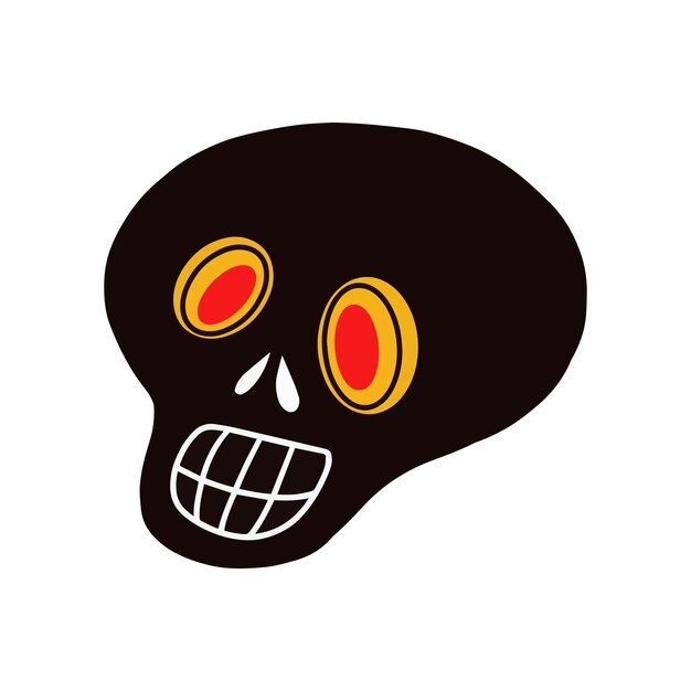 Cráneo negro divertido con ojos rojos Vector
