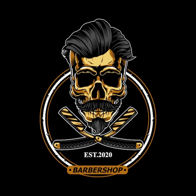 Cráneo de oro para el logotipo de la barbería