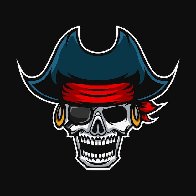 cráneo, pirata, capitán, mascota, ilustración