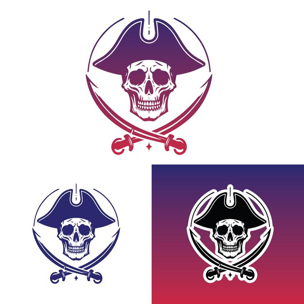Vector cráneo de pirata mínimo ilustración vectorial del logotipo vintage