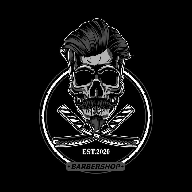 Vector cráneo de plata para el logotipo de la barbería