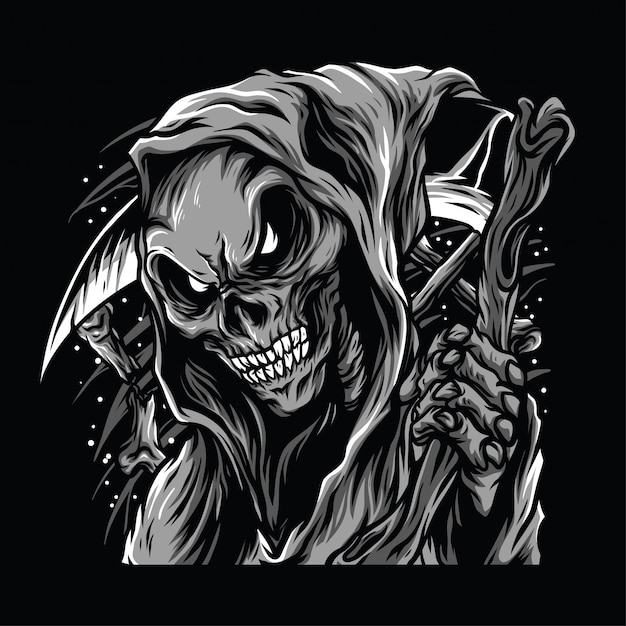 Cráneo reaper ilustración en blanco y negro