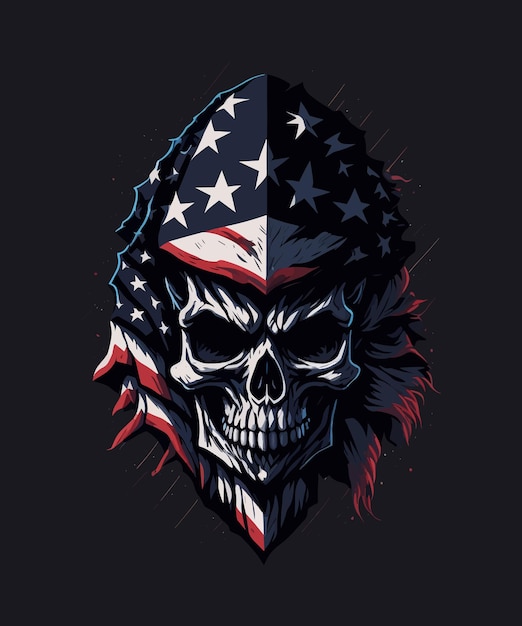 Cráneo rojo americano con una bandera y estrellas en él