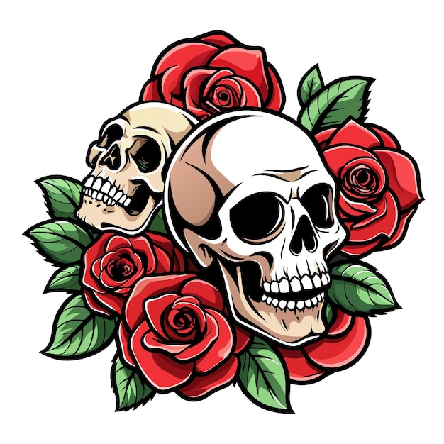un cráneo y rosas con un cráneo en él