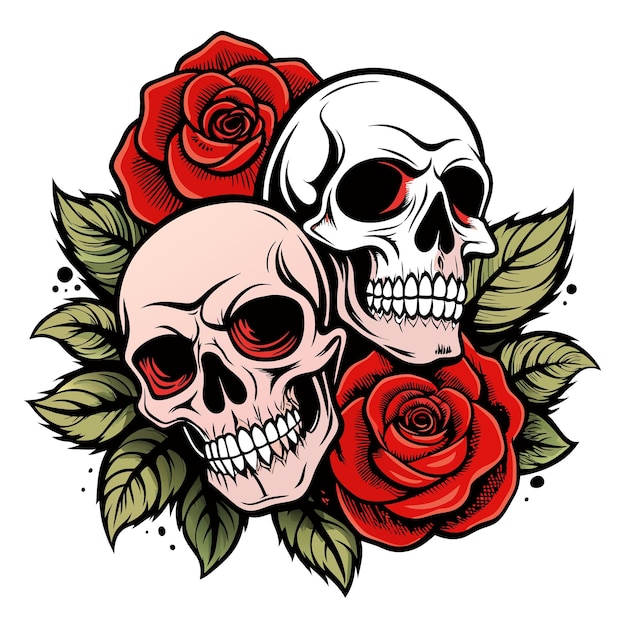 Un cráneo y rosas se muestran con un cráneo y Rosas