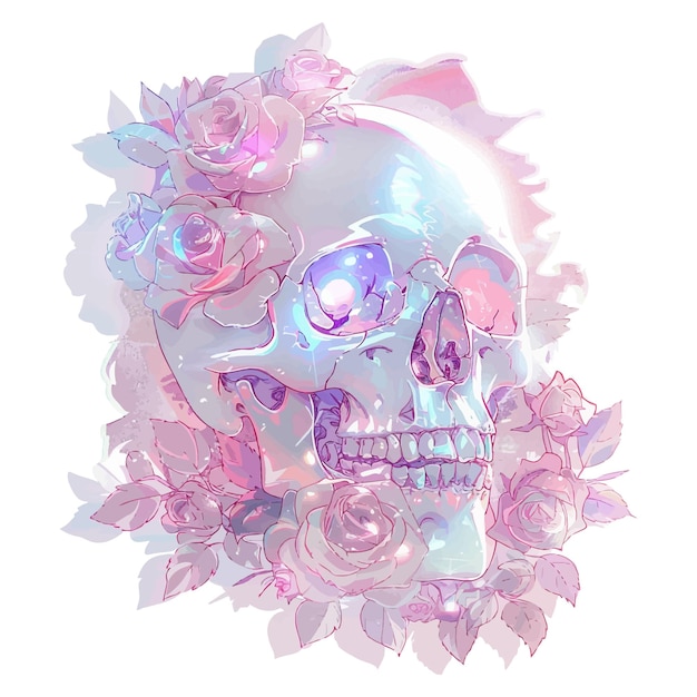 un cráneo y rosas se muestran en un fondo blanco