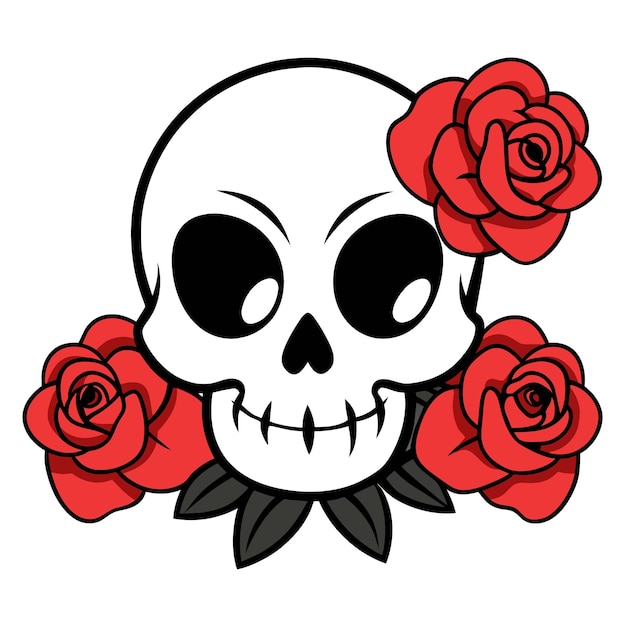 Un cráneo con rosas rojas y un cráneo con una cinta que dice cráneo