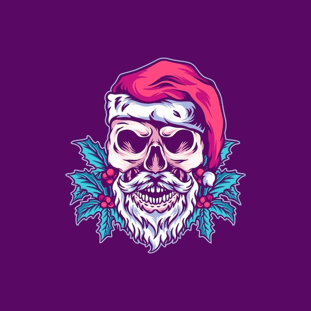 Vector cráneo, santa claus, navidad, ilustración