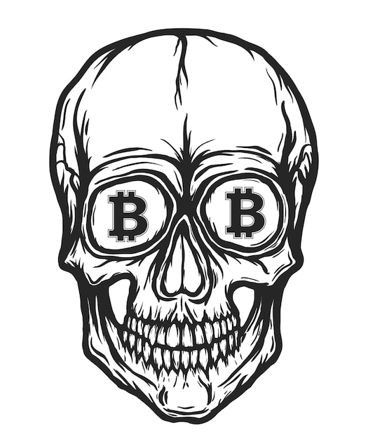 Cráneo con símbolos de bitcoin