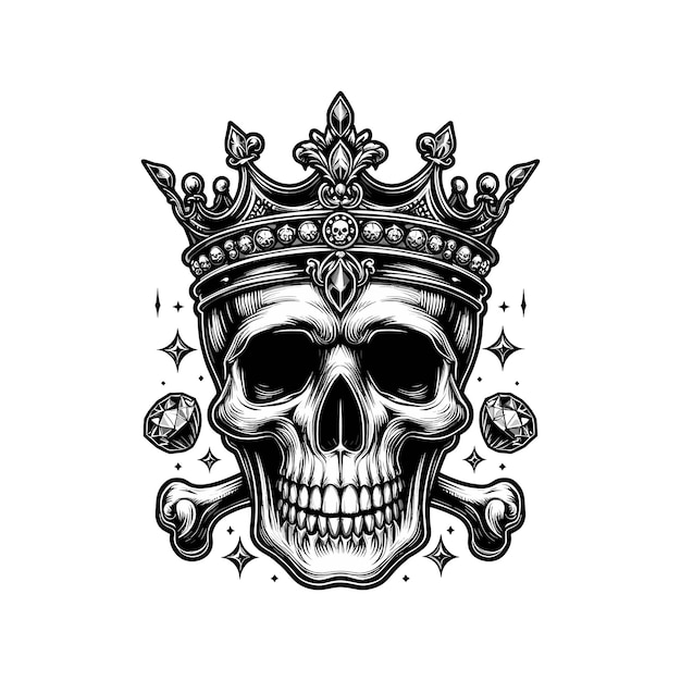 cráneo sonriente con corona dorada brillante y dientes dorados ilustración vectorial