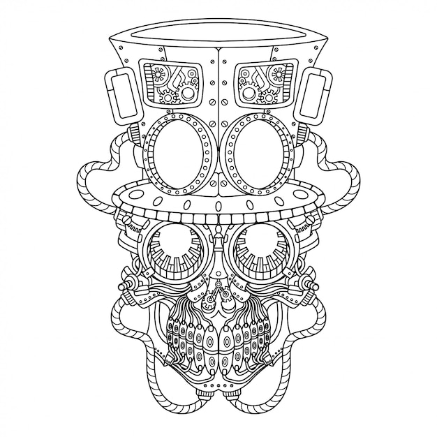 Cráneo Steampunk Ilustración Estilo Lineal